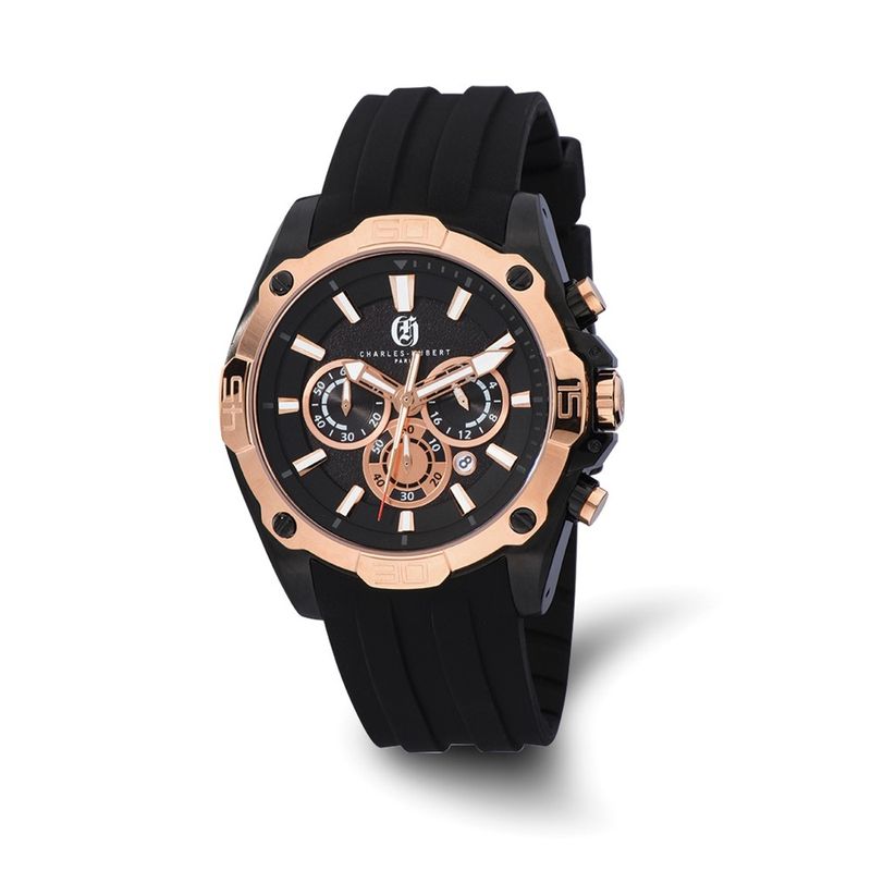 Charles Hubert Mens Stainless Steel Chronograph RoseBlack Dial Watch